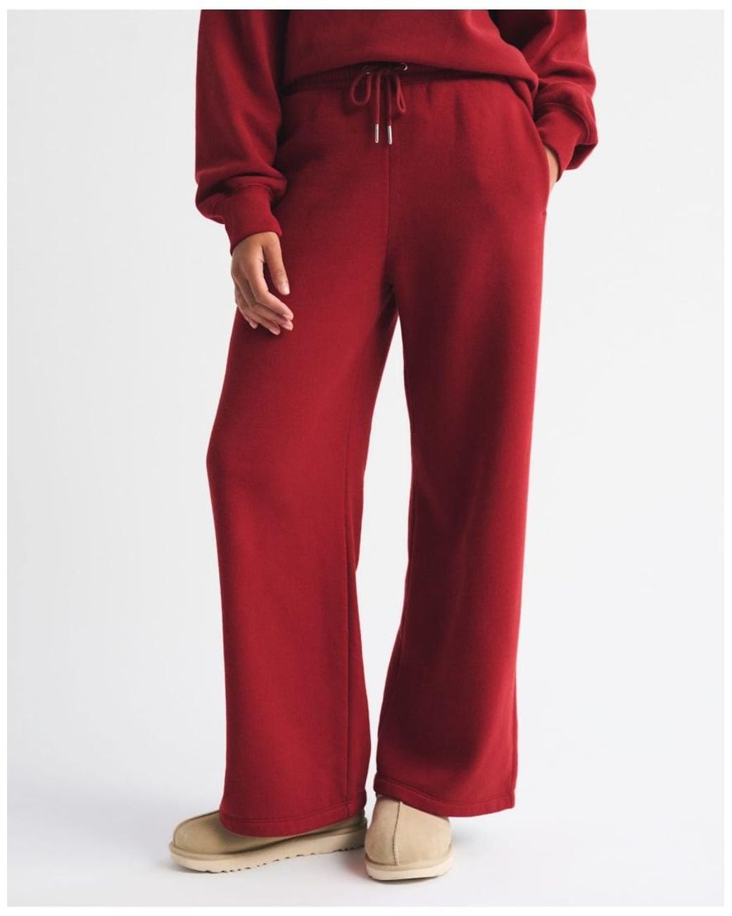 Abercrombie & Fitch Red Sunday High Rise Wide Leg Sweatpant