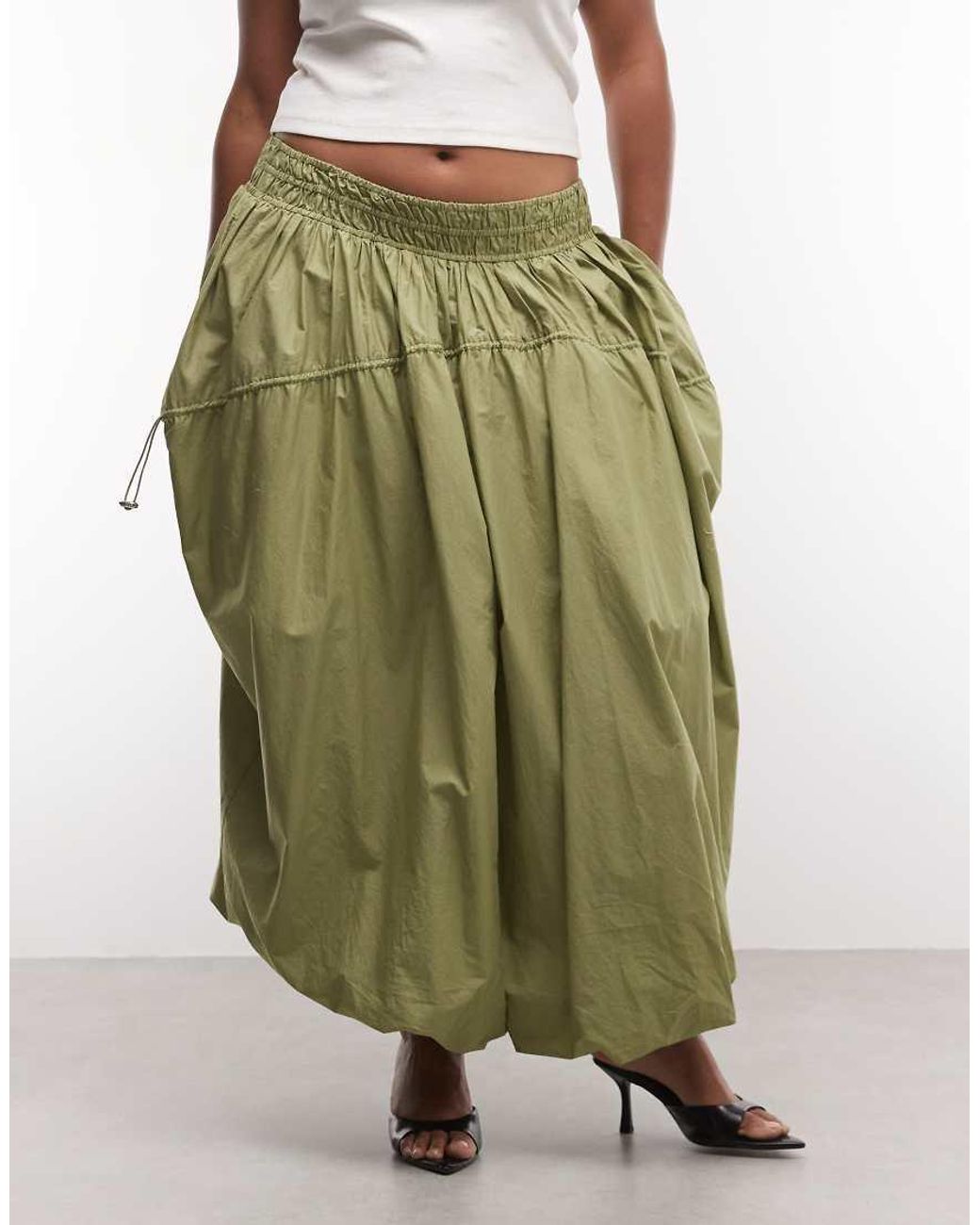 ASOS Green Asos Design Curve Adjustable Drawstring Pocket Detail Volume Midi Skirt