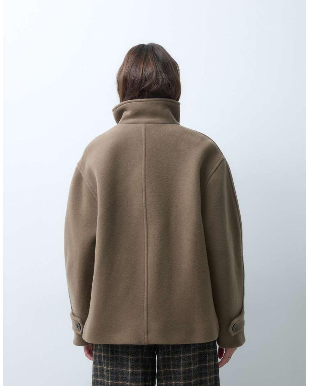ARKET Brown Funnel Neck Short Wool Coat