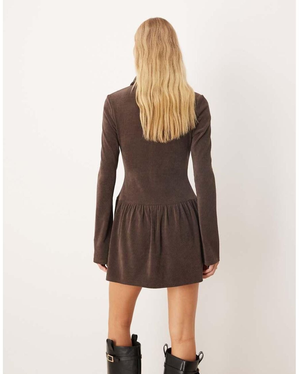 ASOS Brown Button Through Drop Waist Cord Mini Dress