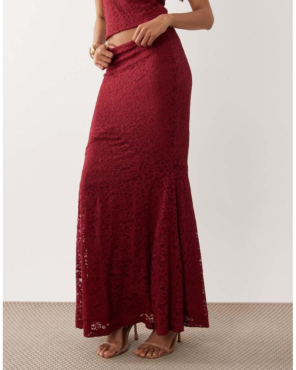 ASOS Red Co-Ord Lace Fishtail Maxi Skirt