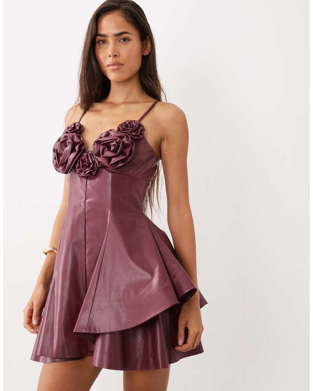 ASOS Purple Corsage Detail Asymmetric Hem Pu Mini Dress