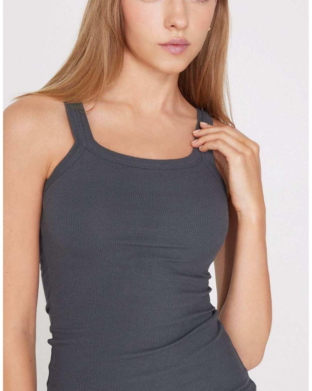 Tezenis Blue Square Neck Ribbed Cotton Camisole