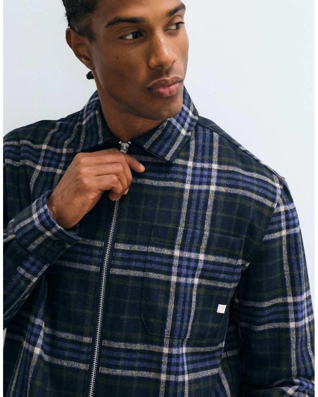 Farah Blue Asher Zip Through Logo Check Logo Fleece for men