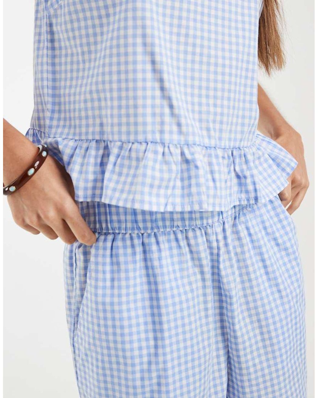 Pieces Blue Sleeveless Top With Frill Hem