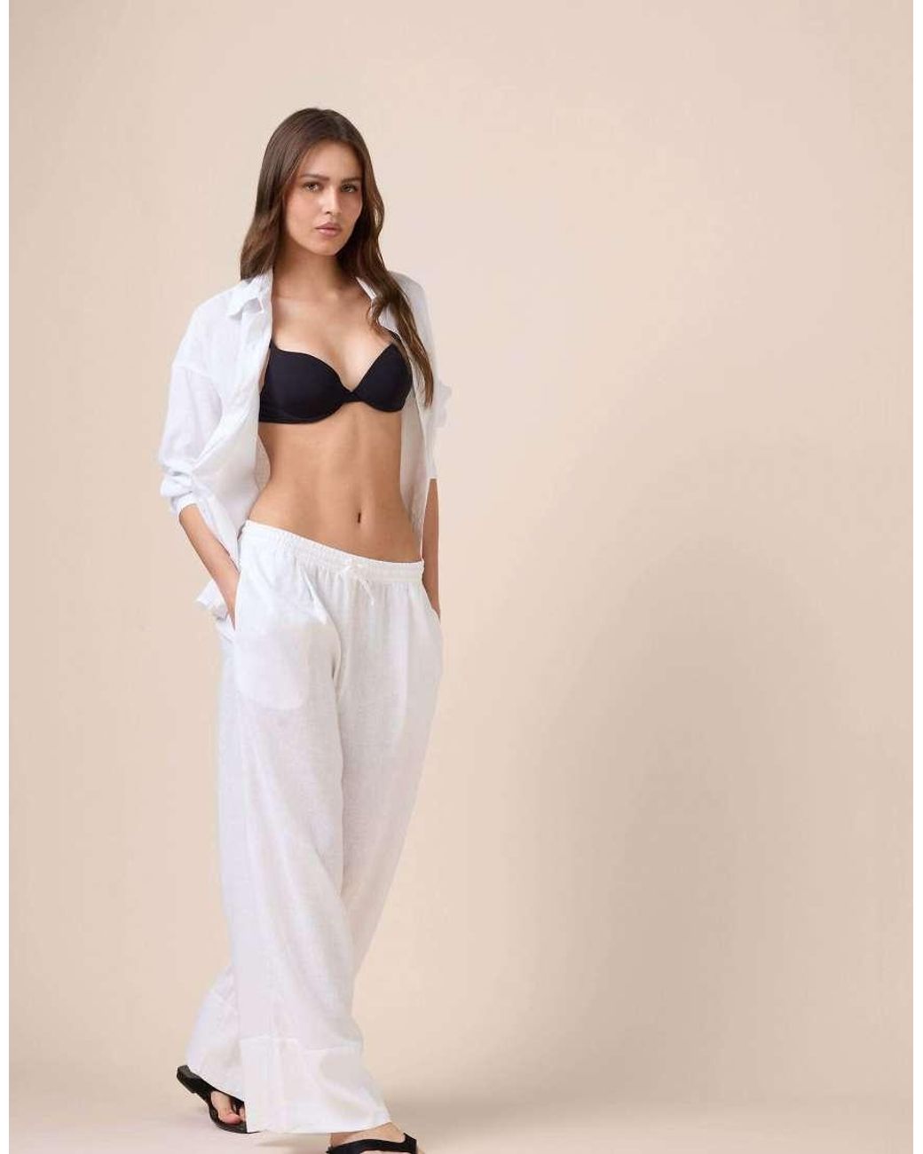 Calzedonia Pink Linen And Viscose Palazzo Trousers