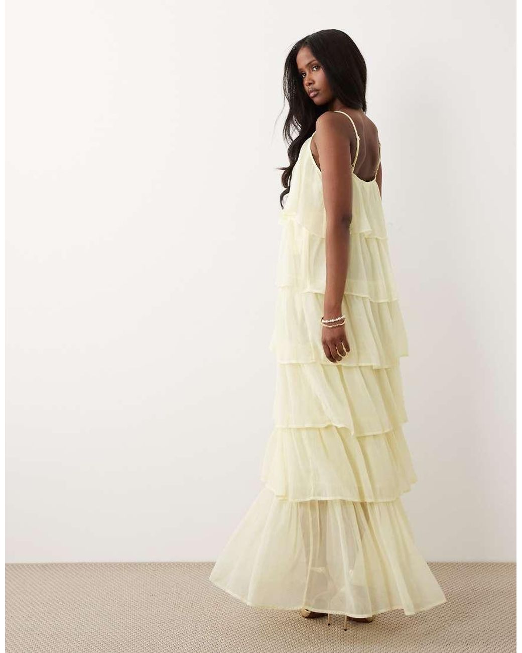Vila Natural Tiered Ruffle Cami Maxi Dress