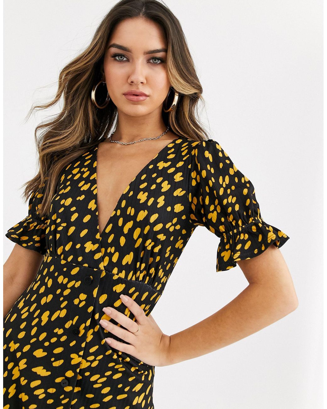 button through midi tea dress