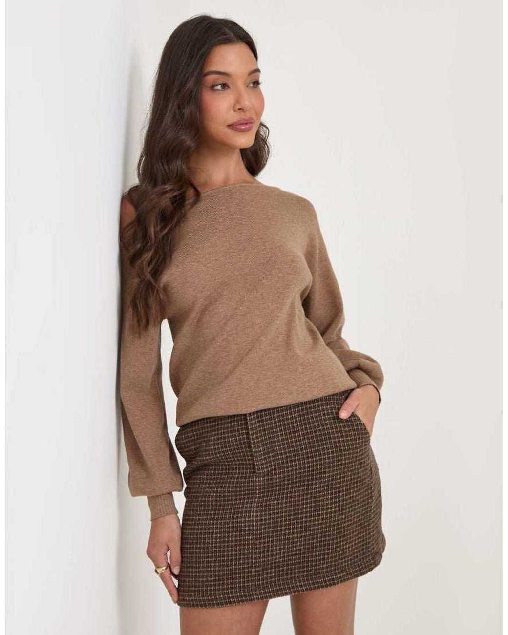 Threadbare Brown Tweed Mini Skirt