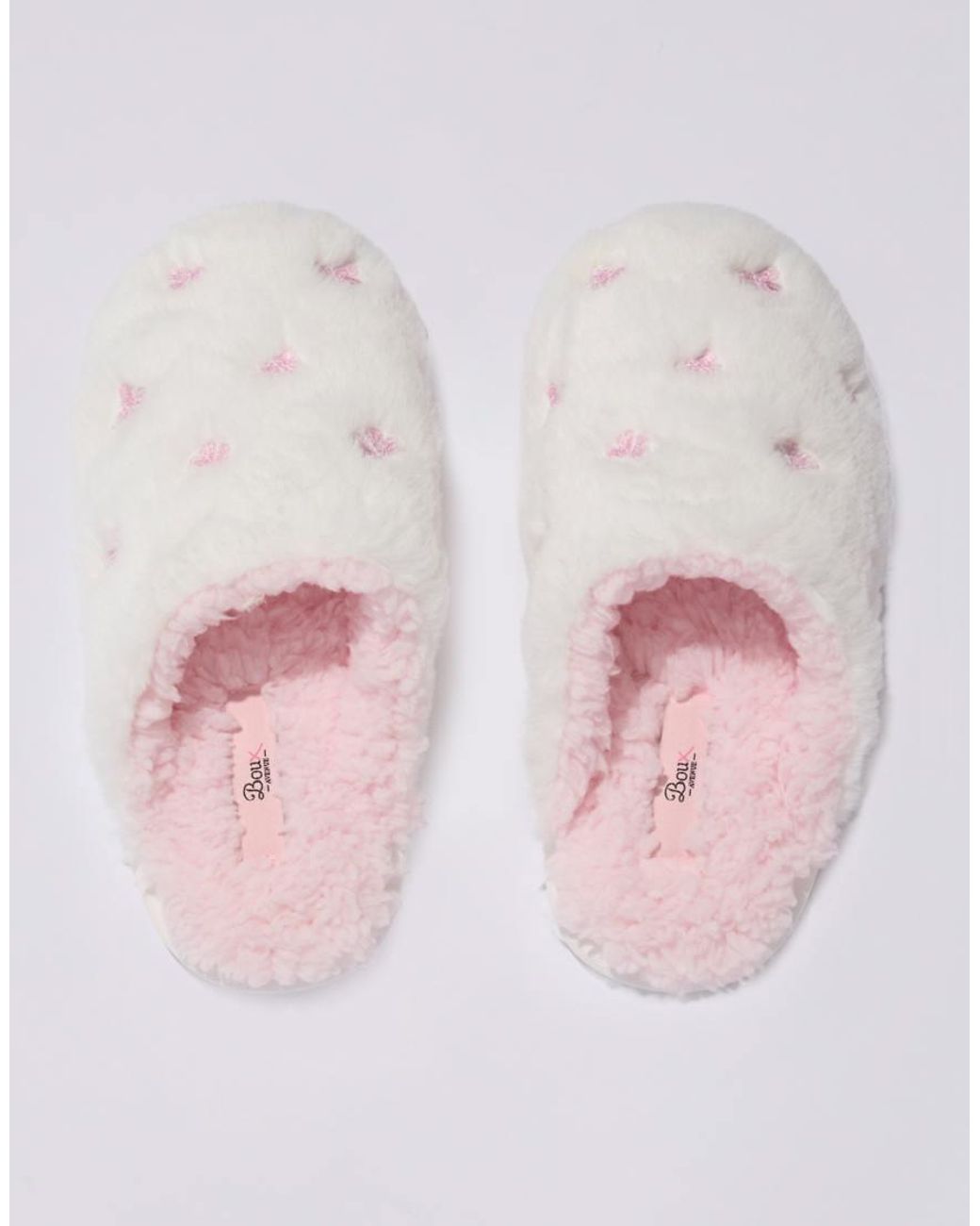 Boux Avenue White Bow Embroidered Fluffy Mule Slippers Soft Cosy Loungewear