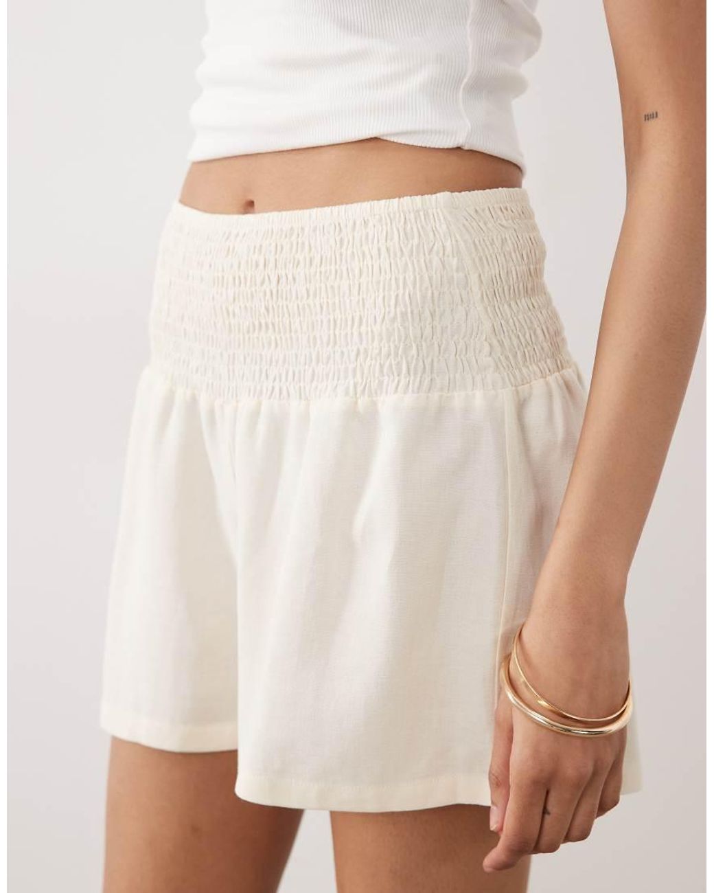 ASOS White Linen Blend Shirred Waist Short