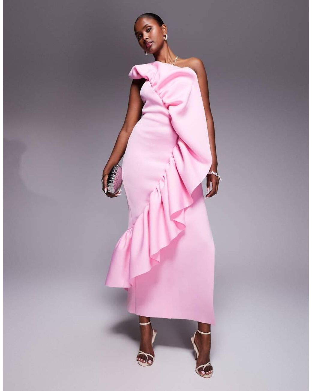ASOS Pink Structured Ruffle Bandeau Maxi Dress