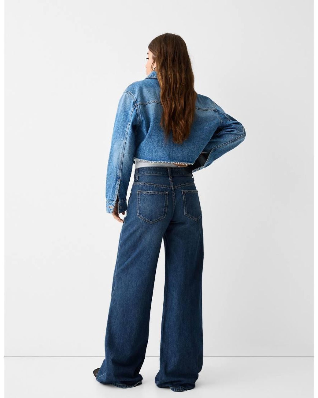Bershka Blue Petite High Waisted Wide Leg Jeans