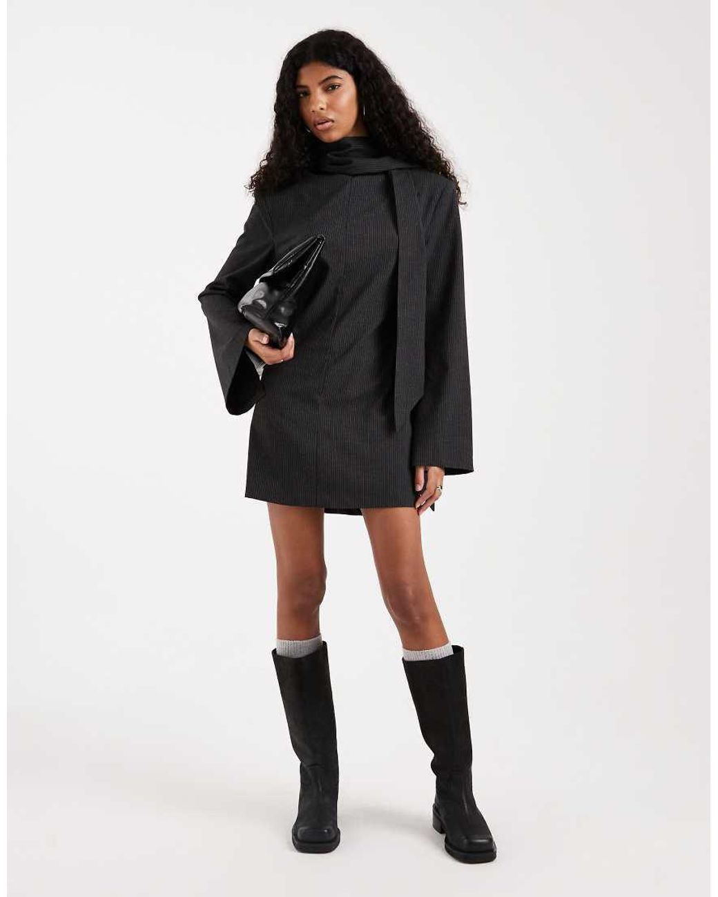 ASOS Black Tailored Mini Dress With Scarf Detail
