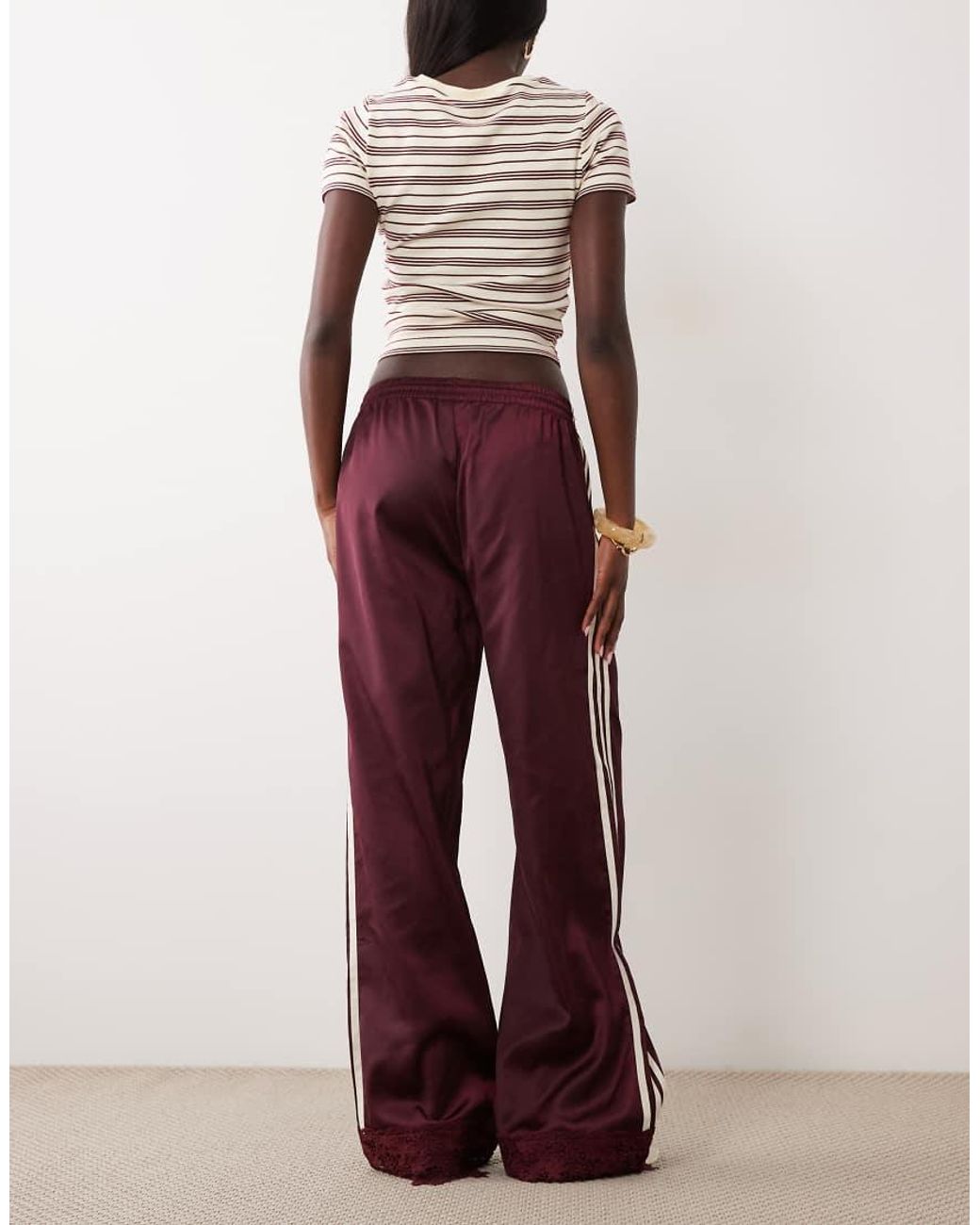 Adidas Originals Red Satin Firebird Track Pants With Lace Hem