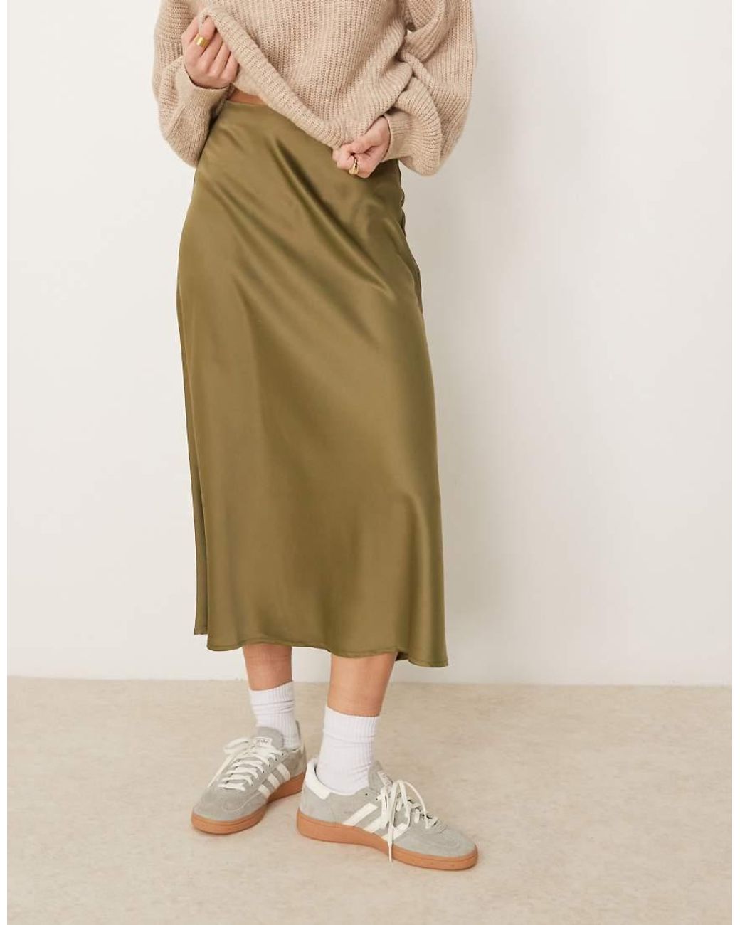 Y.A.S Natural Satin Midi Skirt