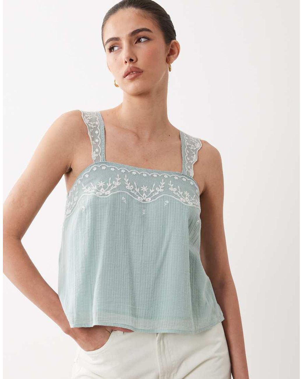New Look Blue Embroidered Peplum Cami