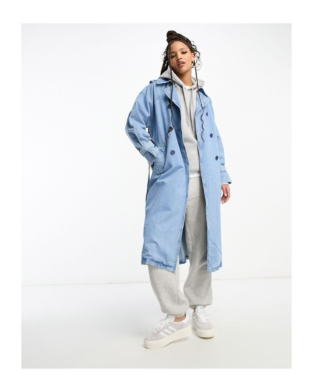 Stradivarius Denim Trench Coat in Blue Lyst