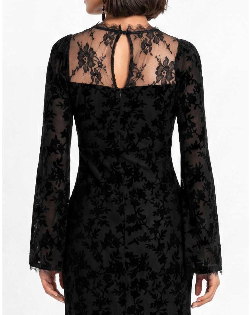 Maya Black Floral Velvet Burnout Bell Sleeve Maxi Dress