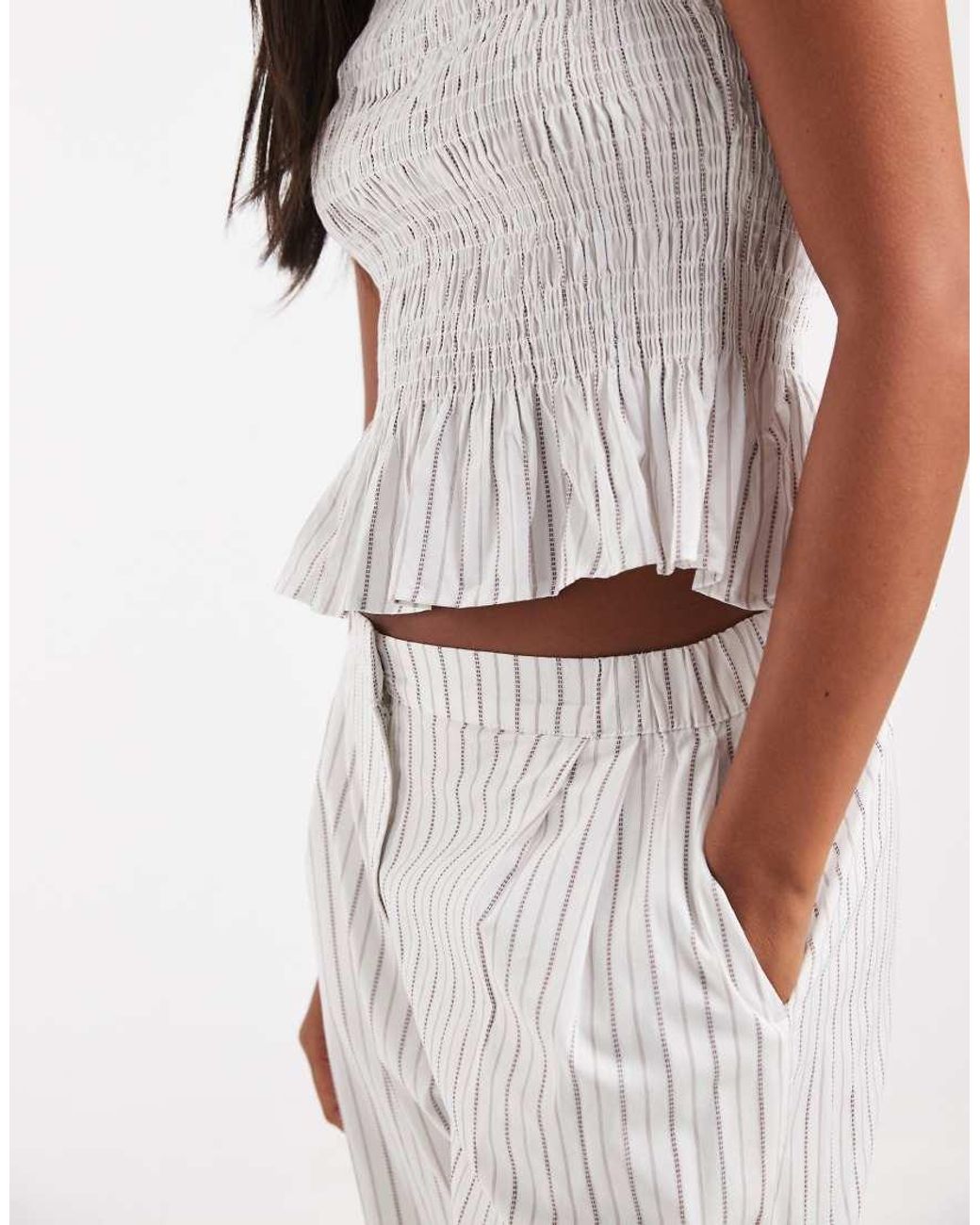 Vero Moda White Poplin Shirred Peplum Hem Bandeau Top Co-ord