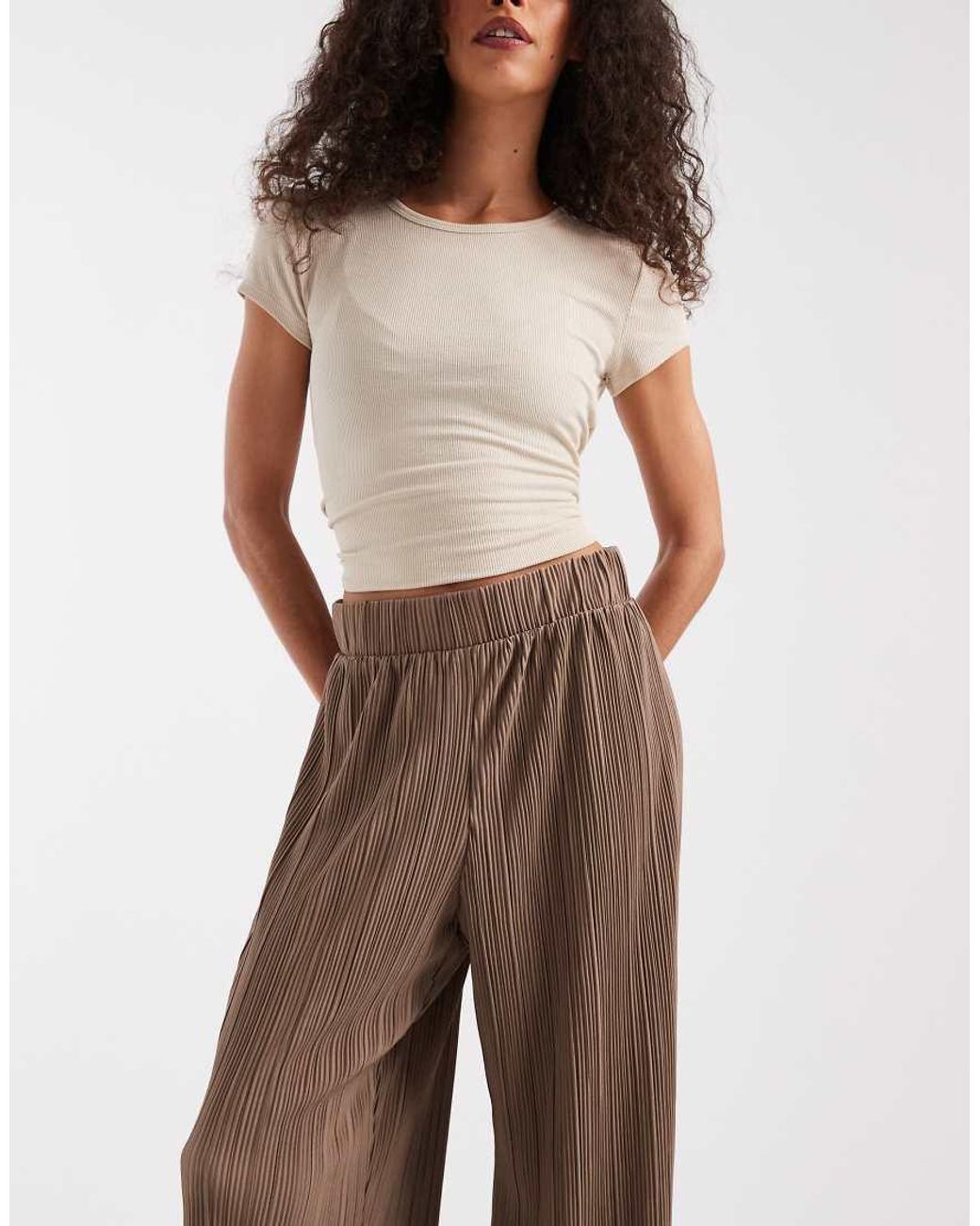 ONLY Brown Plisse Wide Leg Trousers Co-Ord