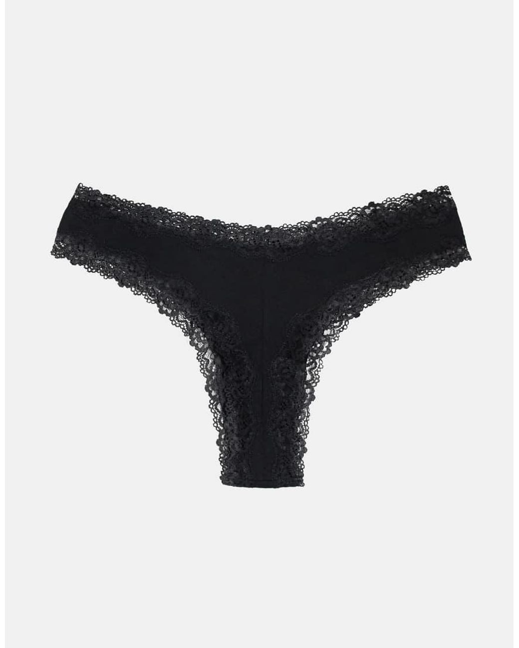 ASOS Black Asos Design 3 Pack Cotton & Lace Trim High Rise Malibu Thong