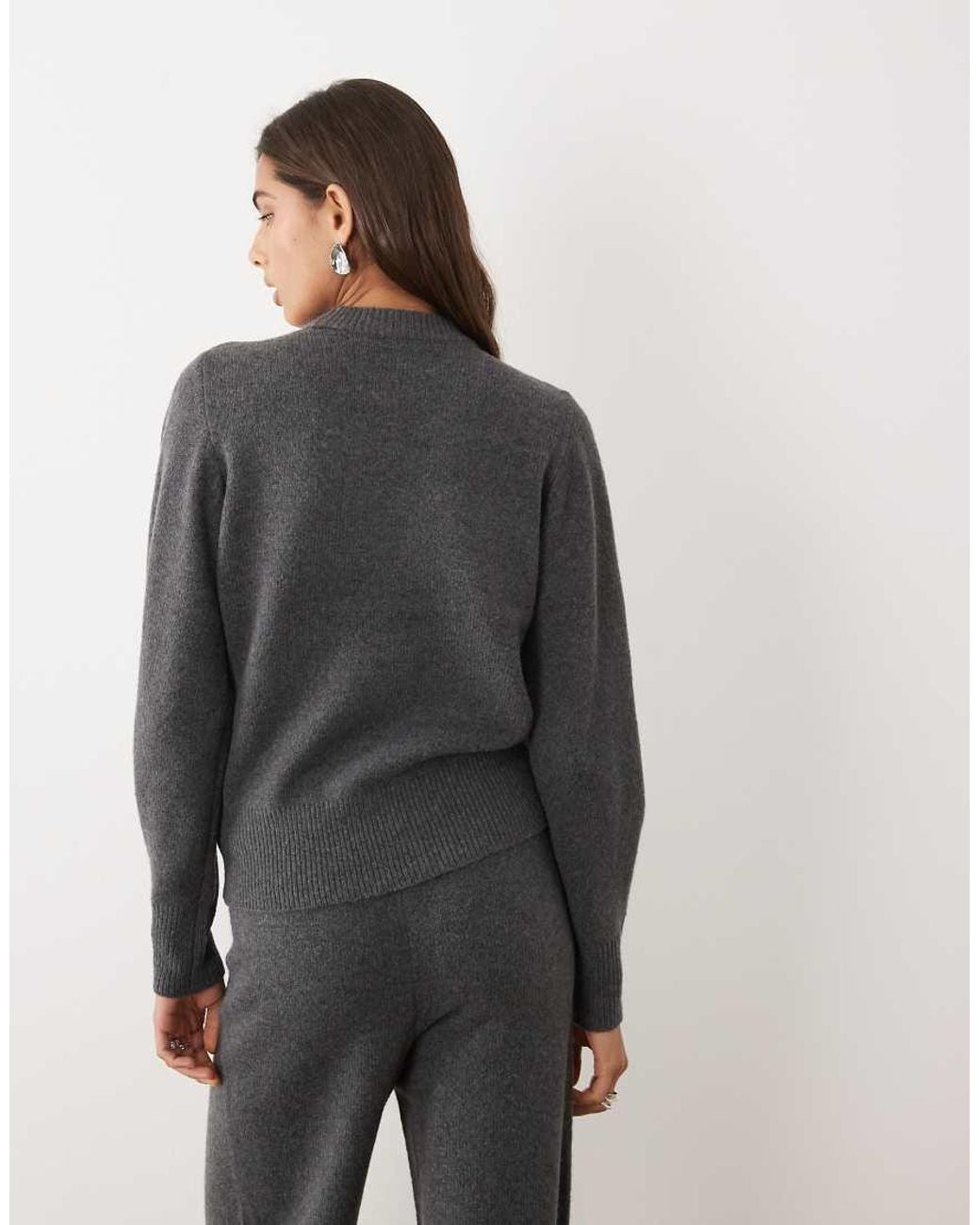 ASOS Gray Waisted Crew Neck Jumper With Wool