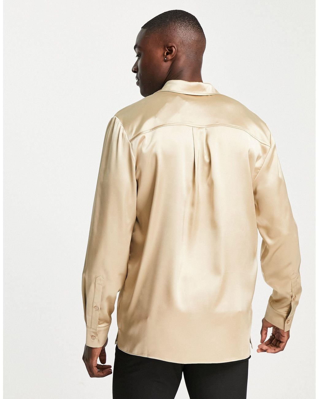 TOPMAN Satin Shirt in Gold (Metallic 