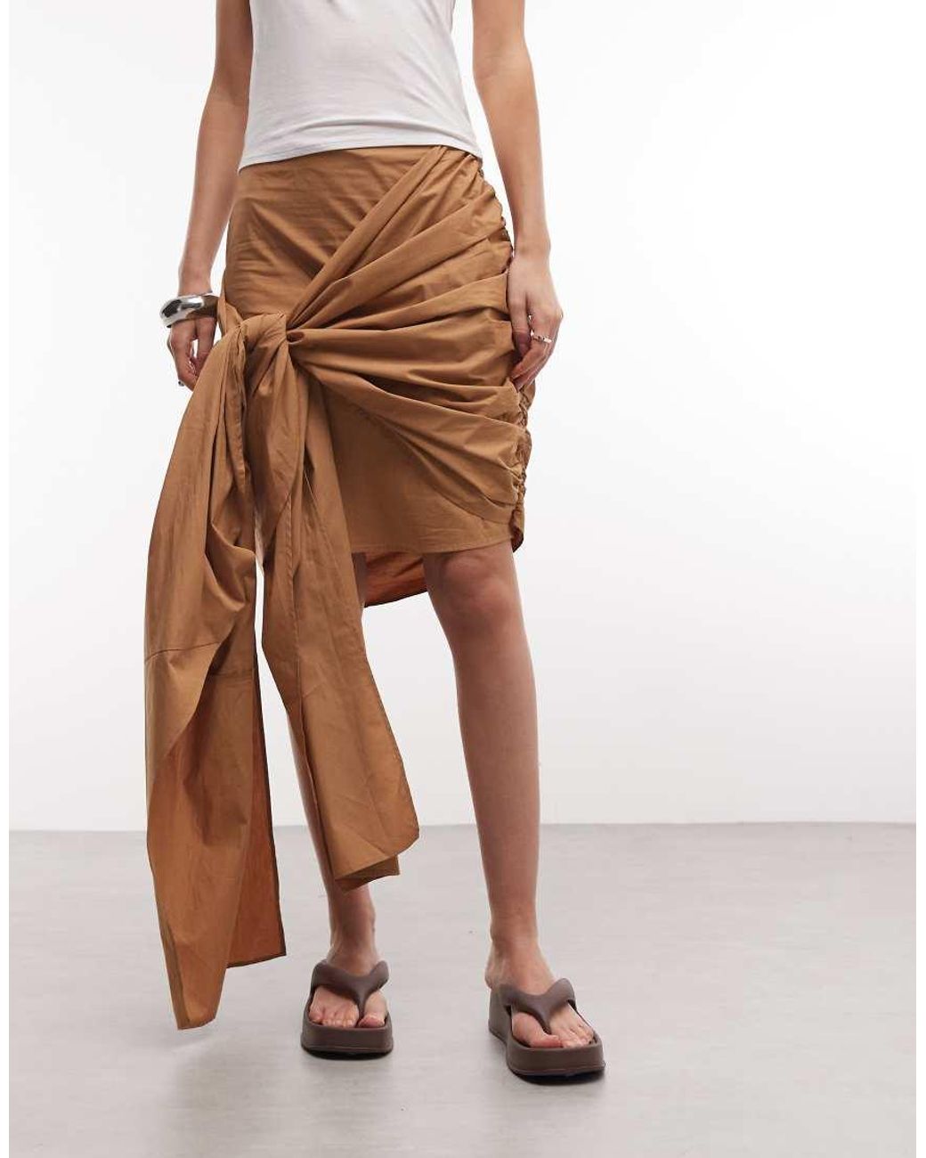 ASOS Natural Drapey Tie Detail Skirt