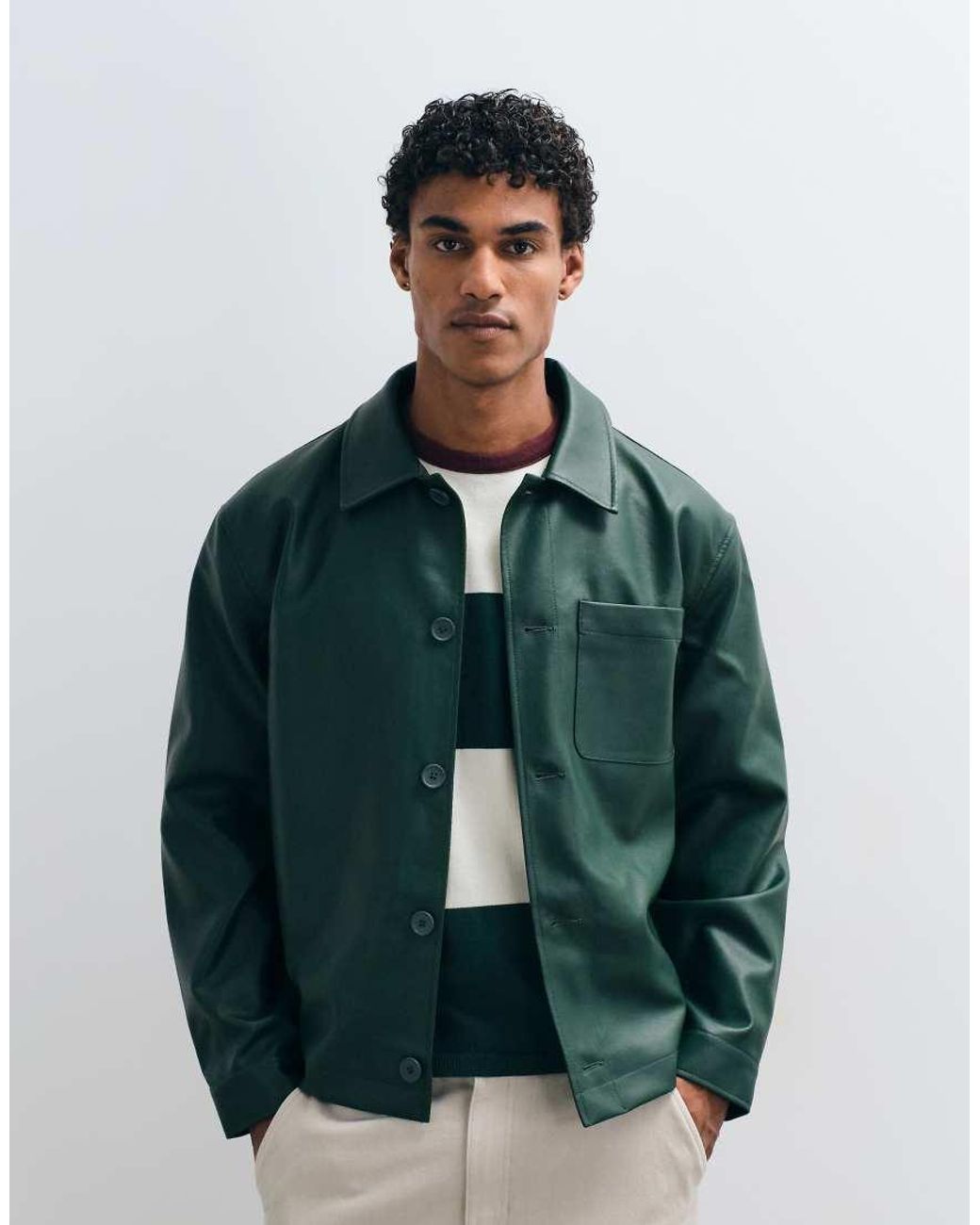 ASOS Shacket Van Imitatieleer in het Green voor heren