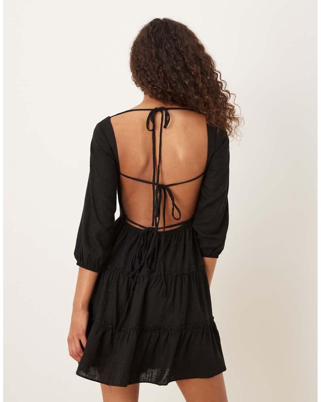 Glamorous Black Square Neck Tie Back Mini Dress