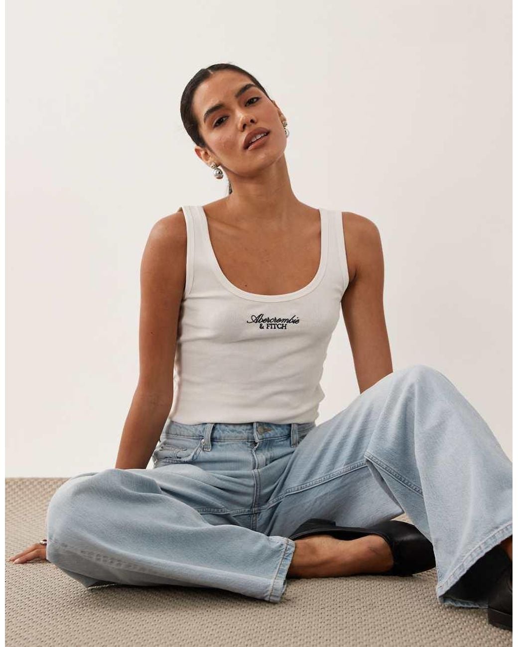 Abercrombie & Fitch Blue Embroidered Logo Scoop Neck Tank Top