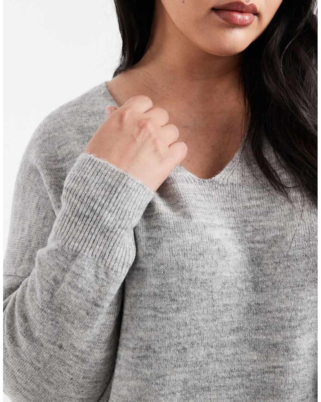 Pieces Plus Gray Pieces Curve V-neck Mini Sweater Dress