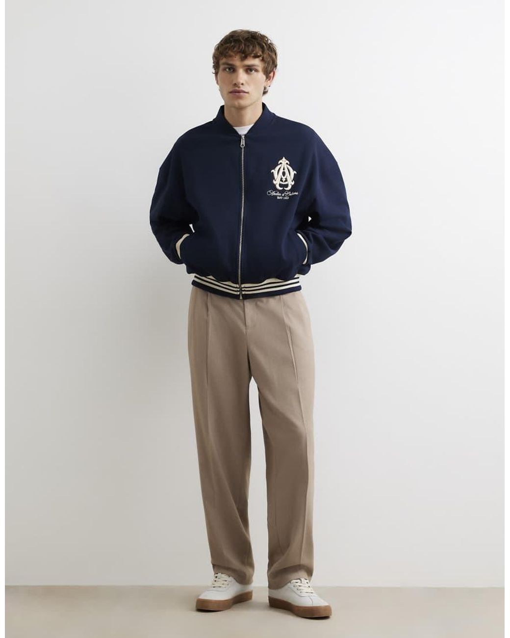 River Island Blue Oversized Fit Crest Bomber Jacket for men
