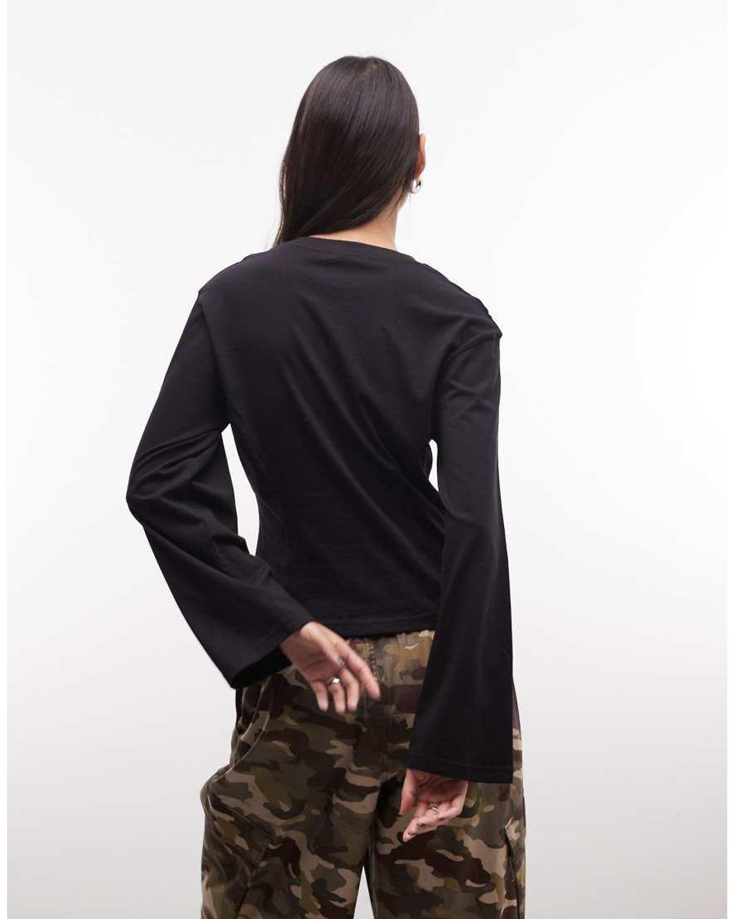 Monki Black Contour Seam Long Sleeve Top
