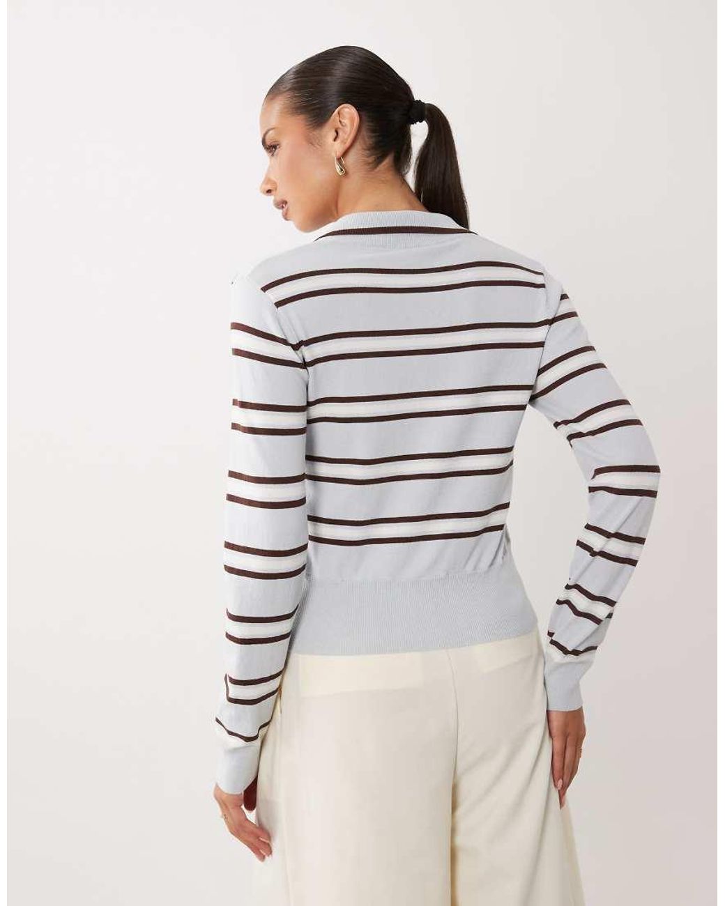 Nobody's Child Gray Fine Knit Long Sleeved Polo Top