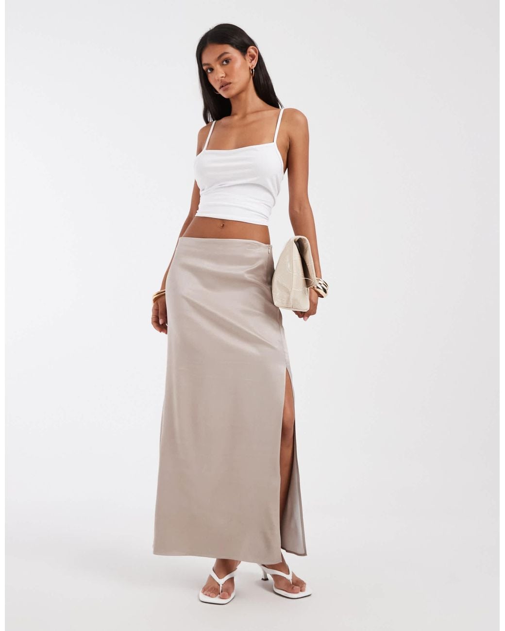ASOS Natural Sheer Split Side Maxi Skirt