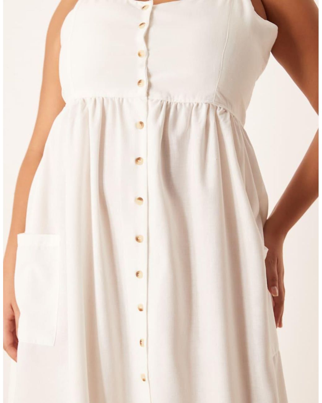 Brave Soul Natural Plus Button Down Trappy Midi Dress