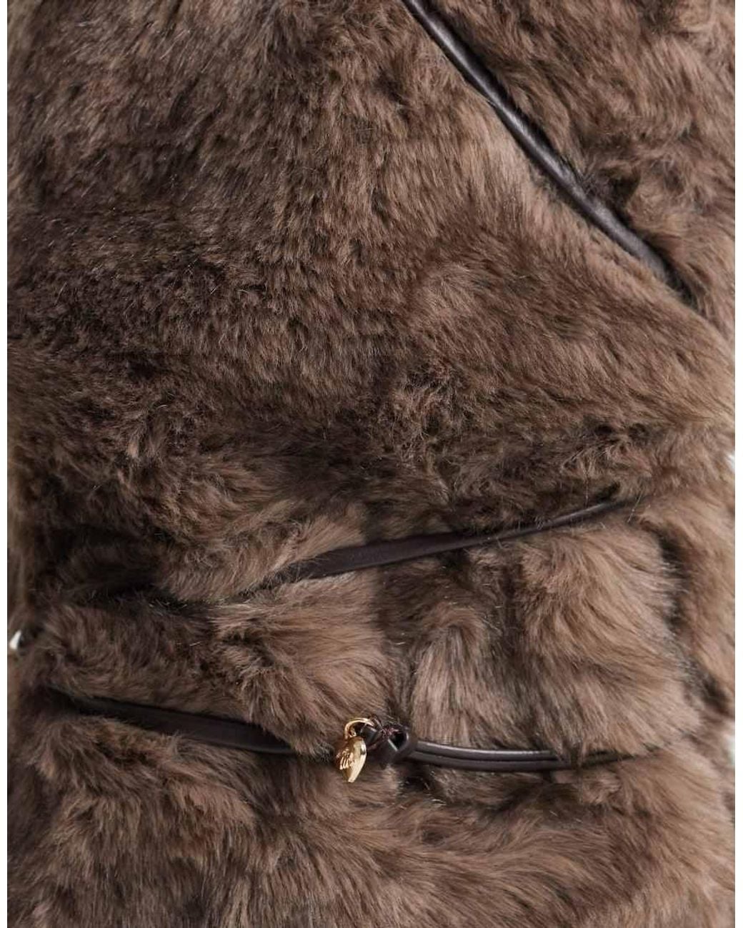 SEQWL Brown Ranger Block Heeled Fur Mid Ankle Boots