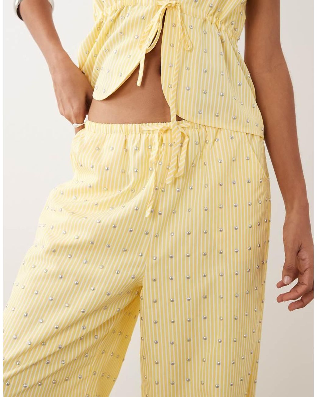 Never Fully Dressed Natural Ellie Drawstring Studded Wide Leg Pants