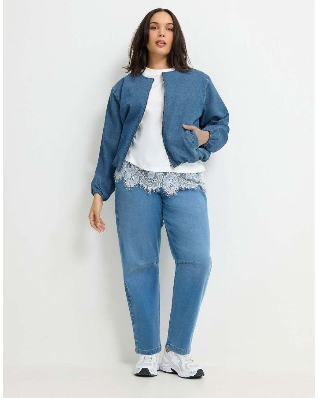 Yours Clothing Blue Denim Bomber Jacket