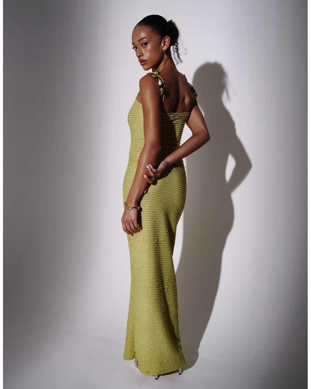 South Beach Green Bead Strap Detail Frill Bodycon Maxi Dress