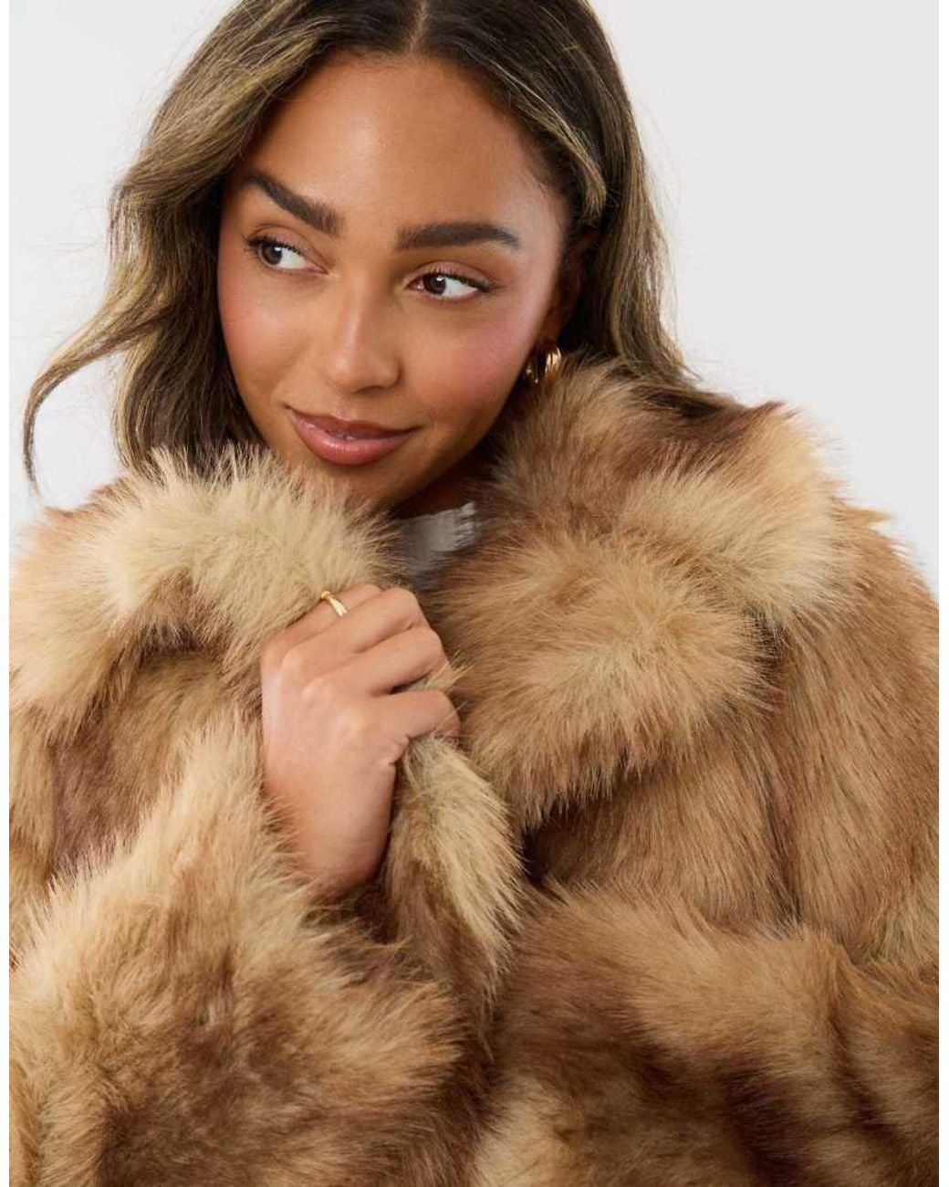 Threadbare Brown Oversized Collar Faux Fur Coat