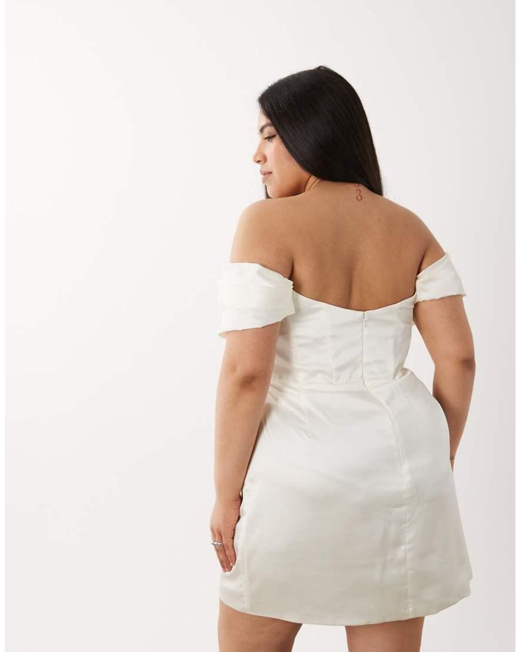 ASOS White Asos Design Curve Satin Off Shoulder Mini Dress