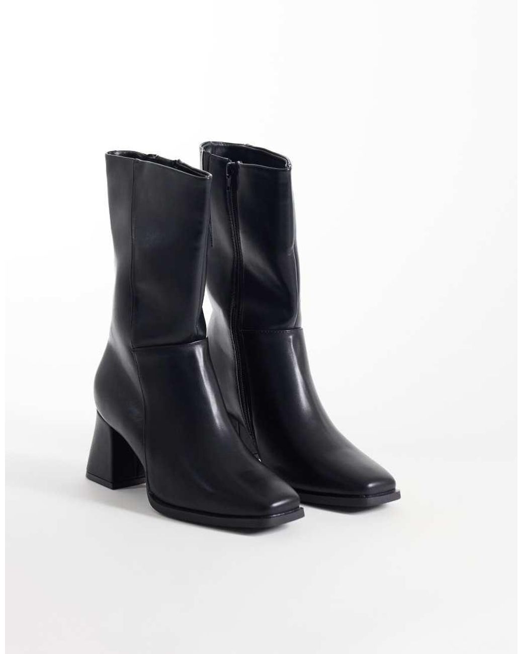 SEQWL Blue Fisher Block Heeled Mid Ankle Boots