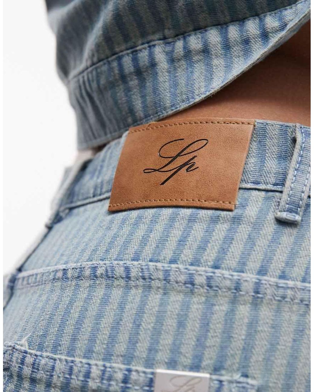 Liquor N Poker Blue Pinstripe Jorts With Embroidered Hem