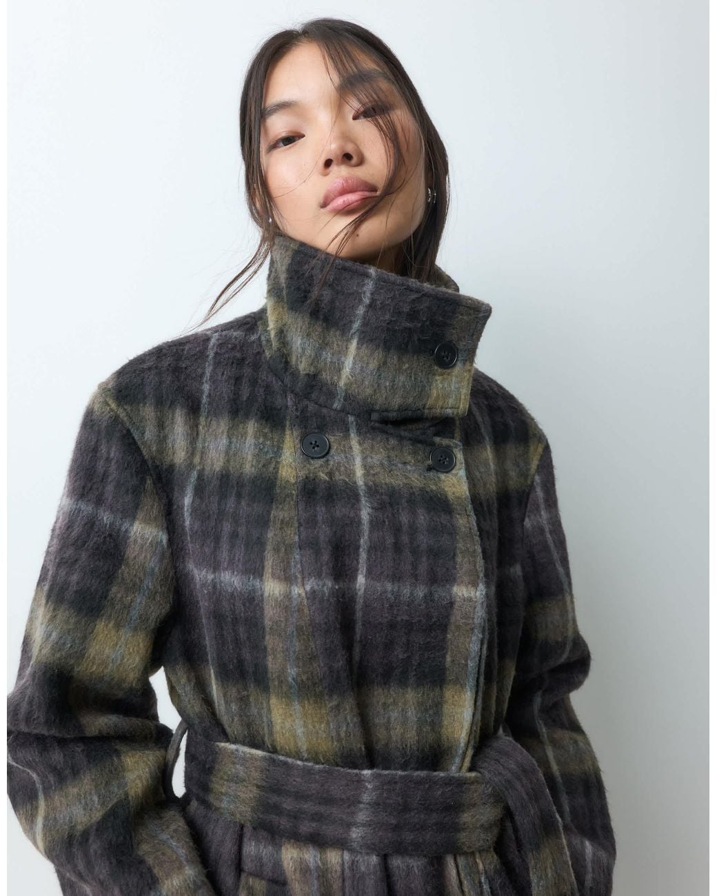 ASOS Longline Funnel Neck Belted Formal Coat in Gray | Lyst