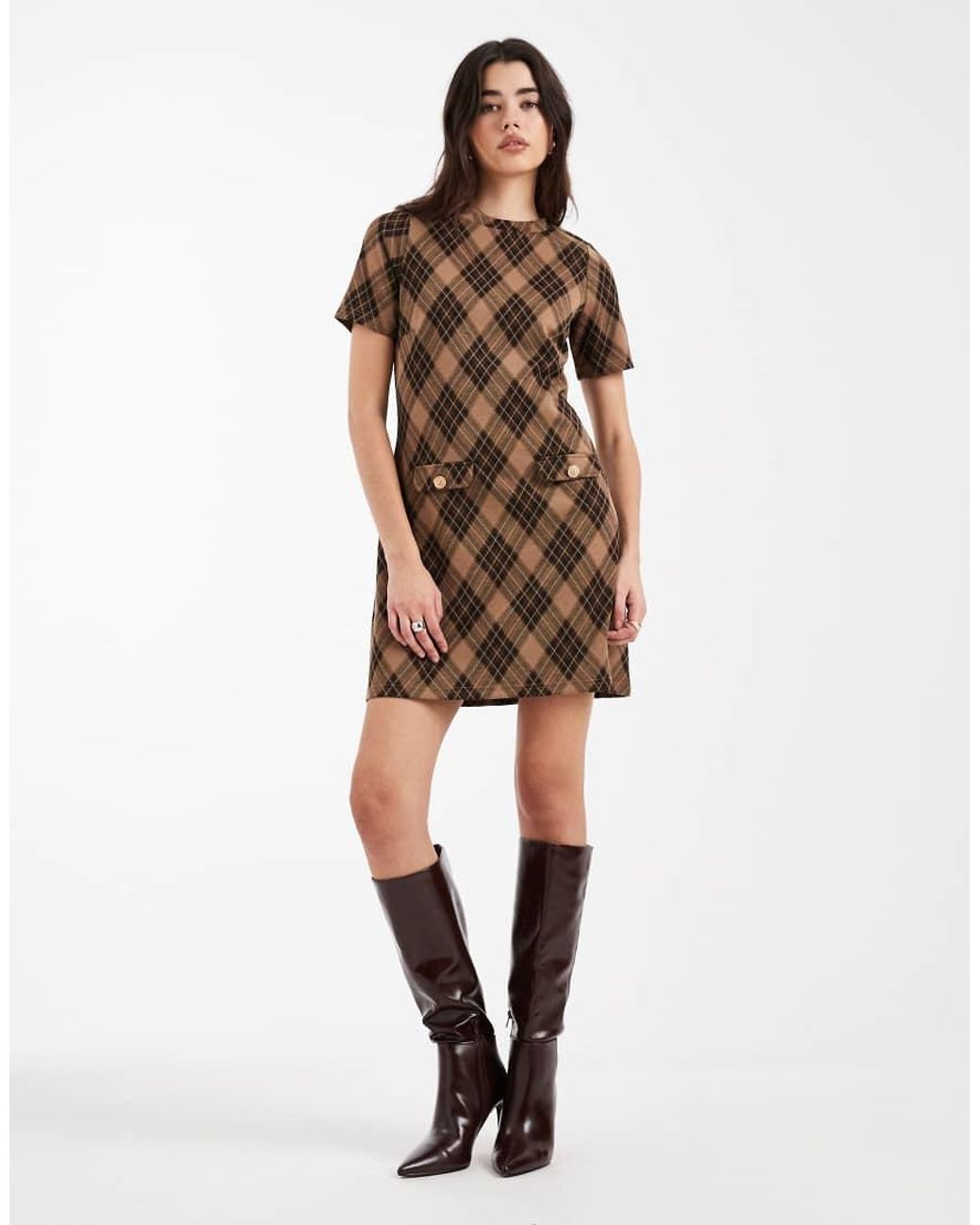 New Look Natural Check Jacquard Mini Dress