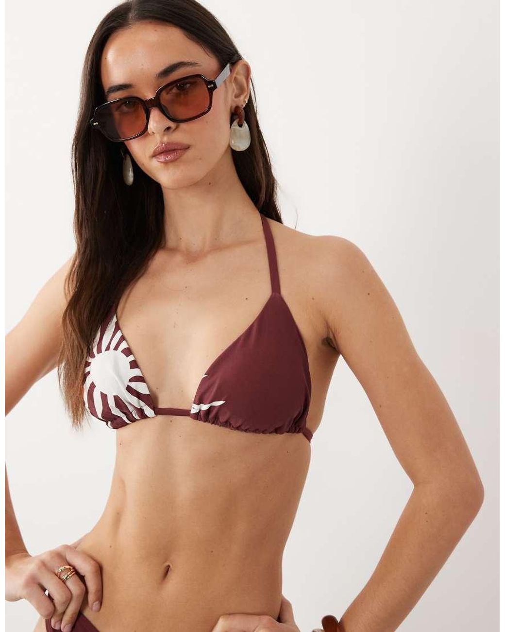 New Look Brown Sun Print Triangle Bikini Top