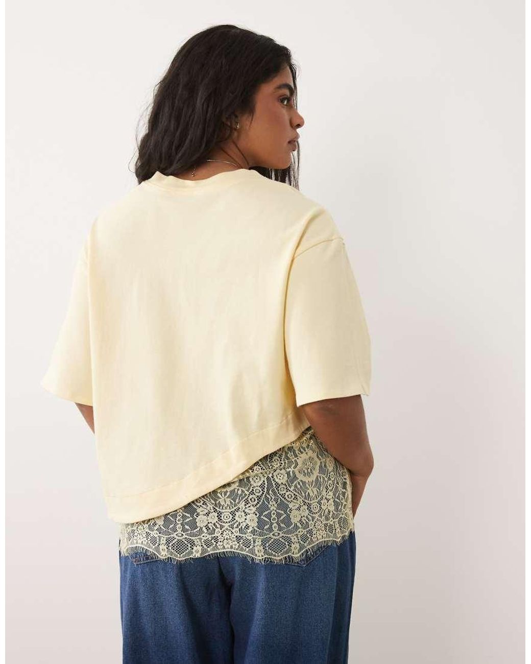ASOS Natural Asos Design Curve Short Sleeve T-shirt With Lace Hem